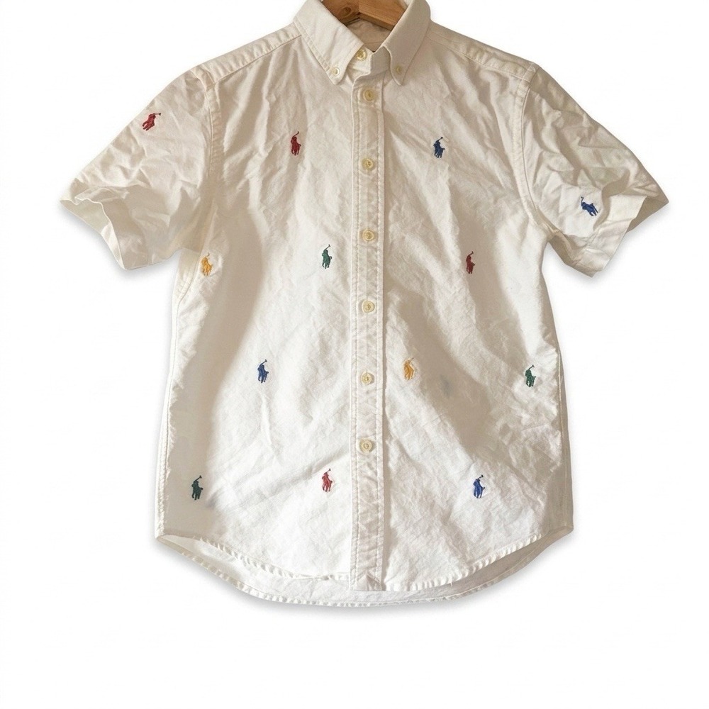 Polo Ralph Lauren All Over Pony Short Sleeve Oxford Shirt Boys M (10-12) STAINS